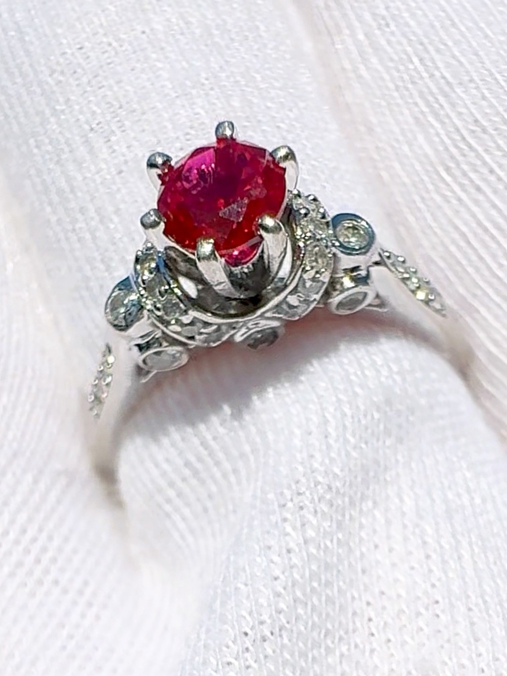✨Vintage 925 Sterling Silver Ruby & White Sapphire Carriage Tiara Ring ✨